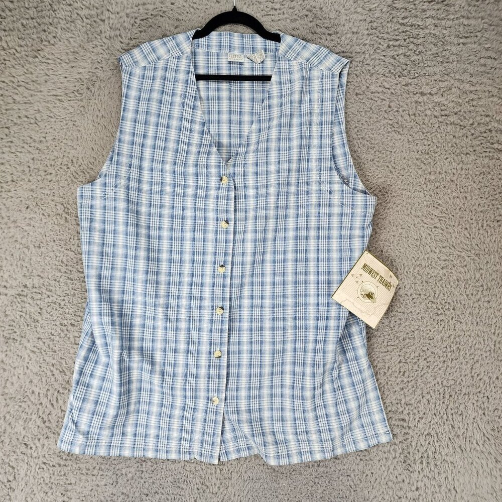 Midwest Traders Shirt Womens 22 Blue Plaid Sleeveless Button Up Blouse *NWT*